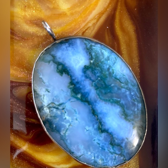 XL Artisan Sterling Silver Cottagecore Moss Agate Pendant - Picture 4 of 11